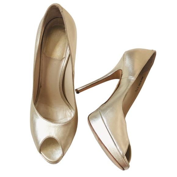 Dior Gold Leather Peep toe Platform Pumps - Picture 1 of 15